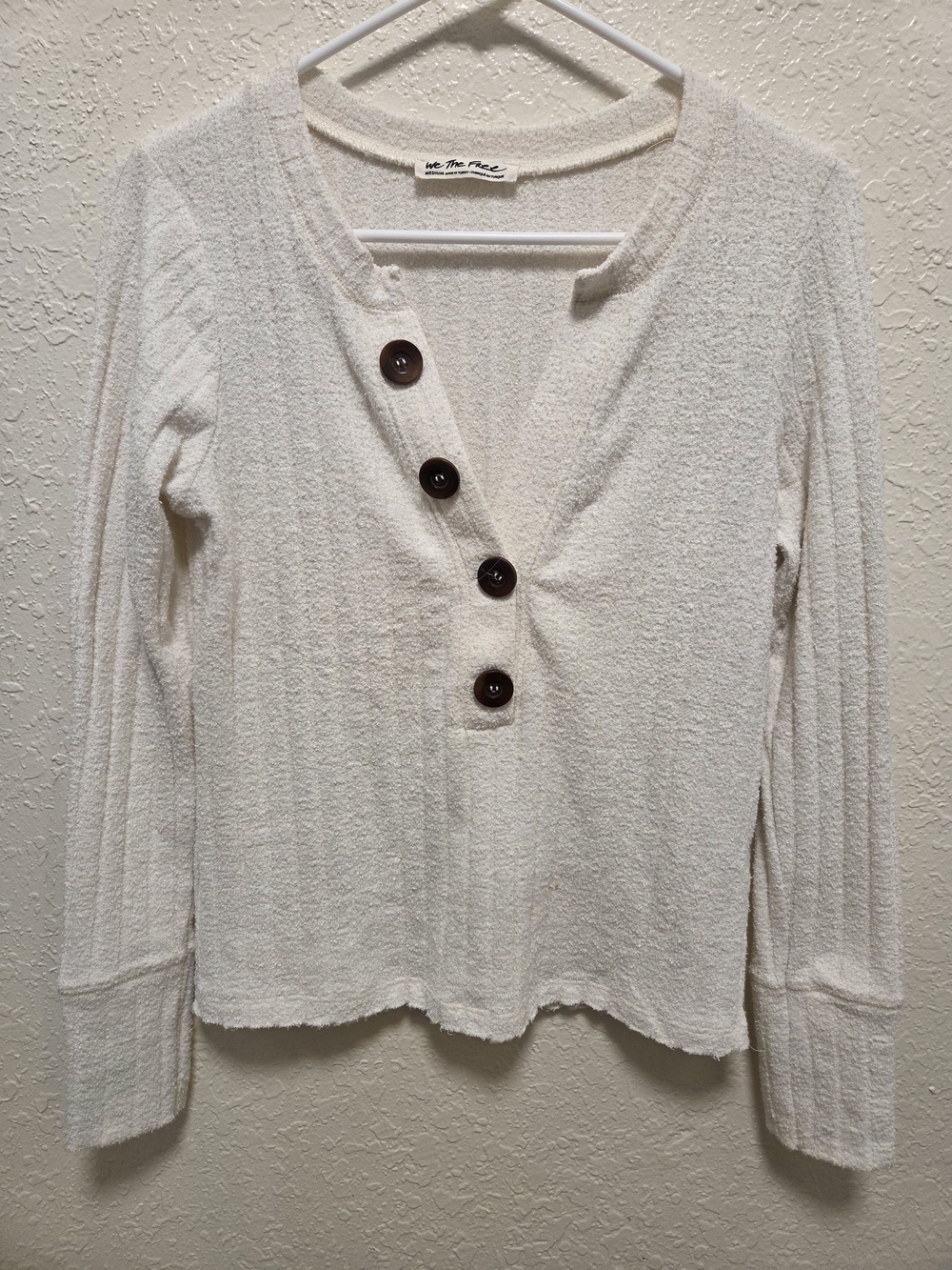 Cream Button-Accent Long Sleeve Top